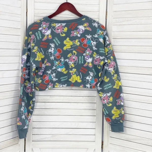 Disney‎ Mickey Mouse And Friends Crop Sweatshirt Gray Multi Medium - Image 9