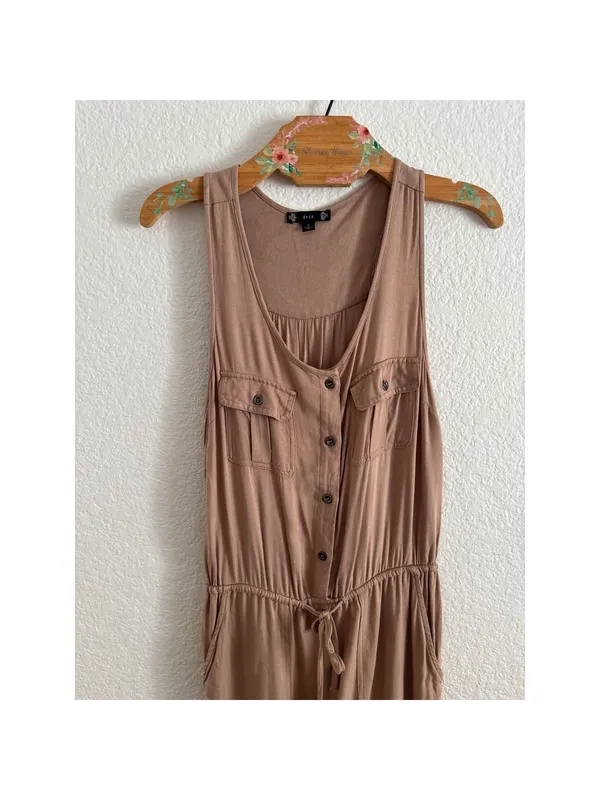 Iris Jumpsuit‎ Large Tan Brown Sleeveless Utility Jogger Button Front Rayon - Image 9