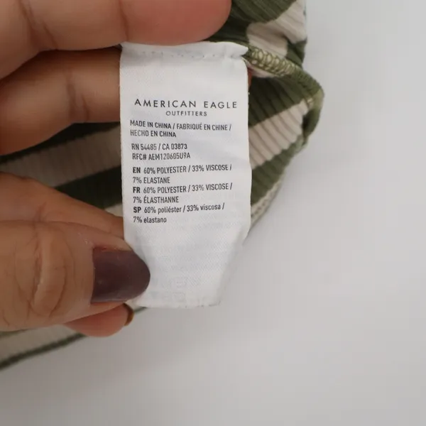 American Eagle Tank Top Womens S Striped Green Ribbed Knit Cropped Excellent - Image 4