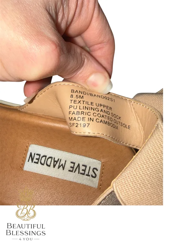 Steve Madden platform Sandals Women 8.5 Beige Elastic Strap Cork Wedge Comfort - Image 7