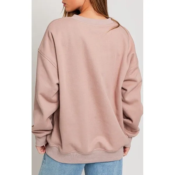 Le Lis Happy Days Only Embroidered Fleece Sweatshirt NWT S Oversized Cocoa Brown - Image 2