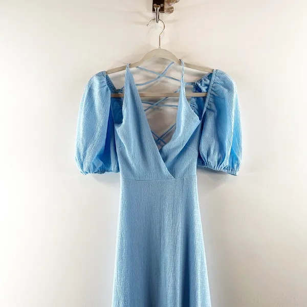 Mika & Gala by Lilywhyt Puff Sleeve Halter Neck Maxi Dress Light Blue Small - Image 5