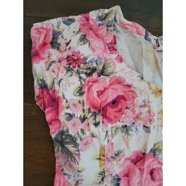 Vintage STARINA Floral Cottage Core Dress SZ M Pink Rose Button Front & Pockets - Image 16