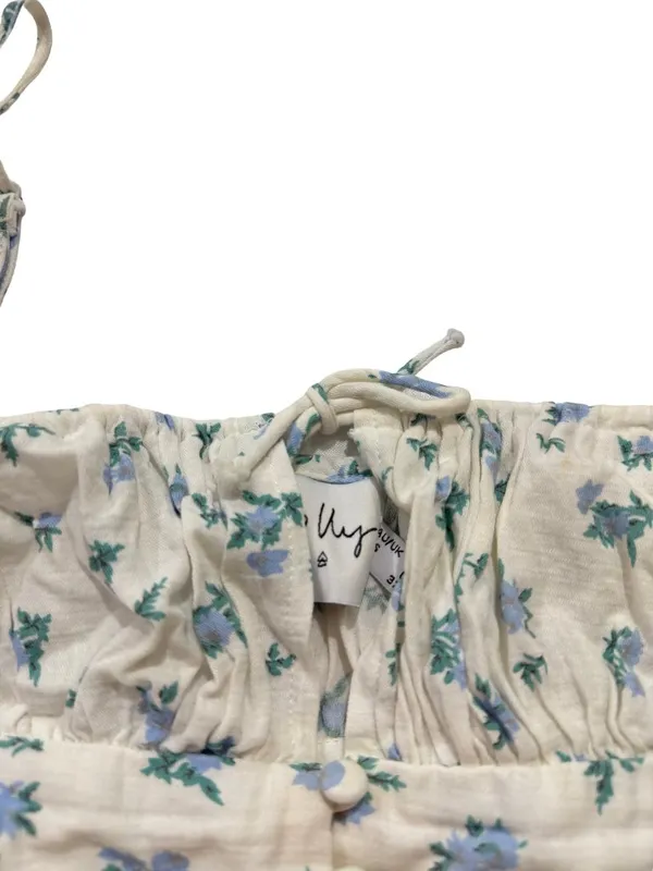 Princess Polly Ivory Blue Floral Smocked Crop Top Cami Tie Shirt Size 0 Women's - Image 10