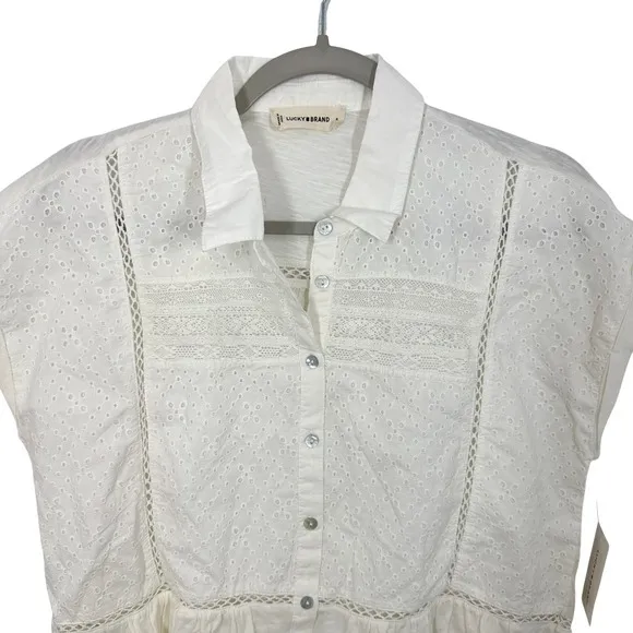 Lucky Brand White‎ Eyelet Peplum Babydoll Button Up Shirt Top Boho Cotton NWT - Image 10