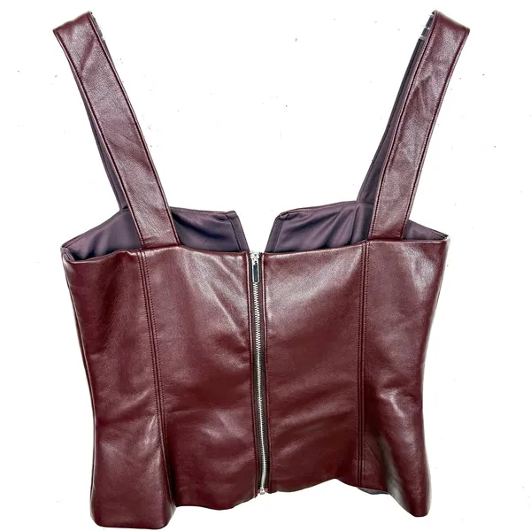 Amanda Uprichard Nia Top Faux Leather Lined Back Zipper Closure V-Wire Small - Image 4