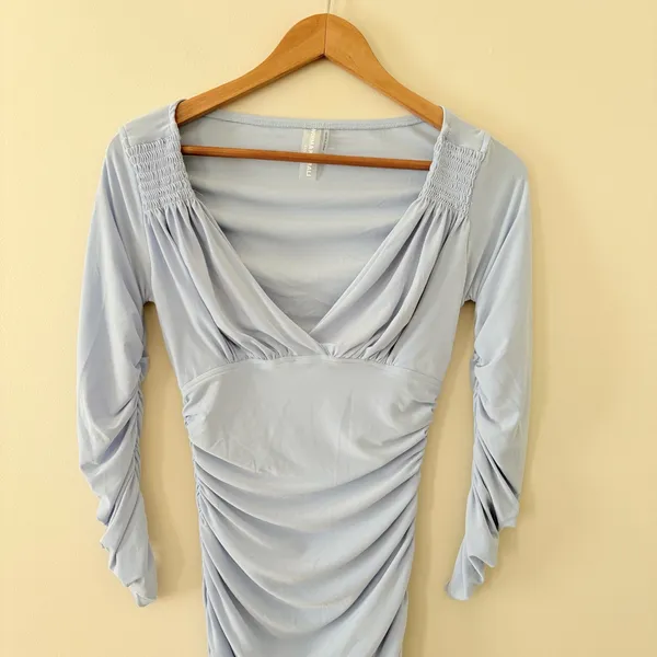 Norma Kamali‎ x Revolve Tara Dress Ruched Bodycon Off the Shoulder blue size XS - Image 5