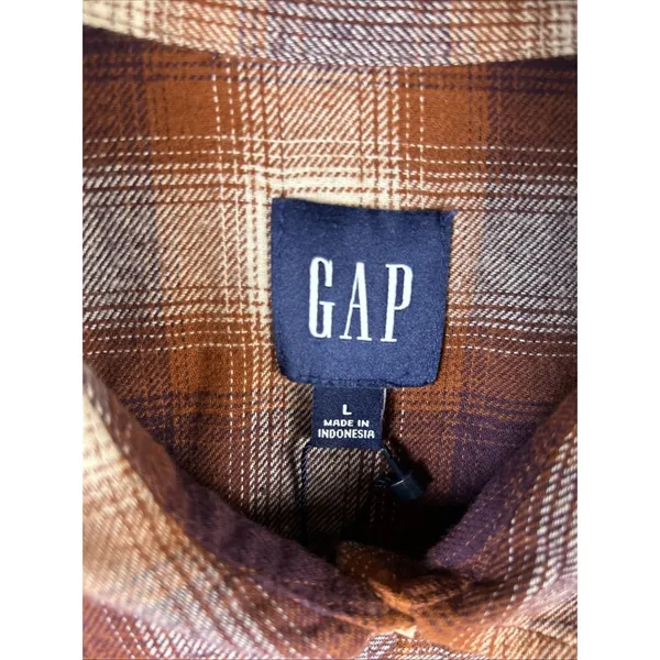 GAP Women's Soft Cotton Flannel Relaxed Fit Brown Plaid Women’s Large - Image 5