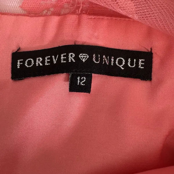 Forever Unique Lace Sequence Dress Coral Pink Size 12 Fit & Flare Formal Party - Image 6