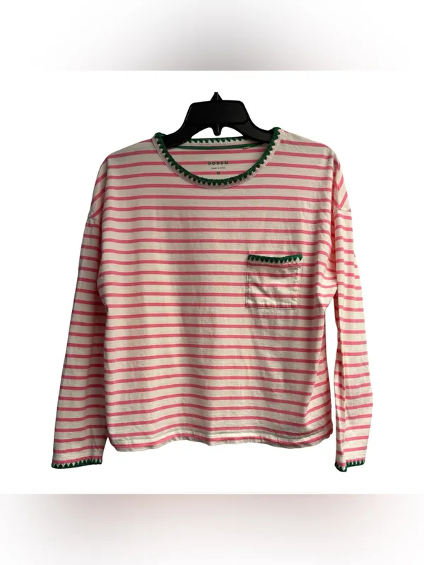 Boden 100% Cotton Striped Blanket Pocket Tee Shirt Size Medium - Image 2