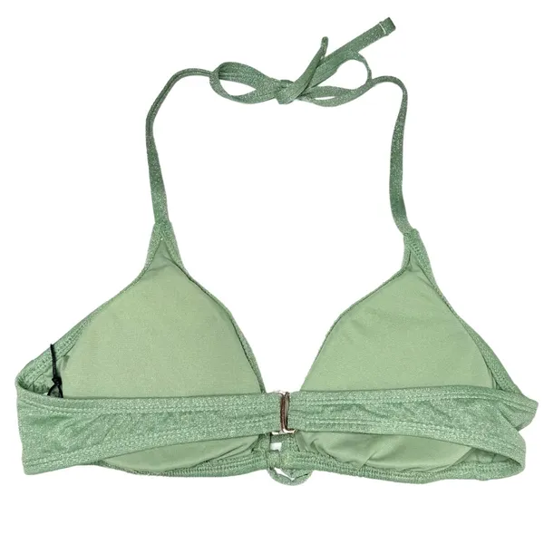 Shade & Shore Metallic Triangle Halter Bikini Top Size Large Green Y2K Rave Sexy - Image 10