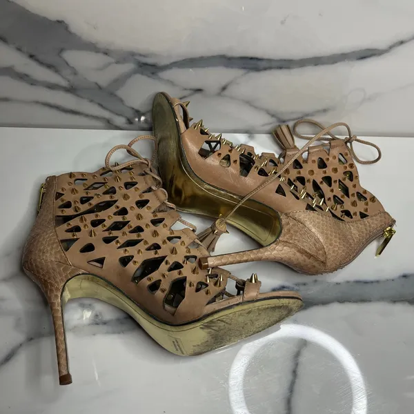 Sam Edelman Women's Tan Leather Spikes Open Toe Allison Bootie Heels Sz 6.5 - Image 5
