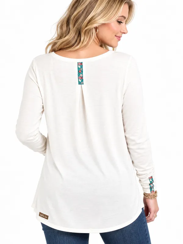 Matilda Jane White Long Sleeve Floral Trim High Low Tunic Top Size S - Image 2