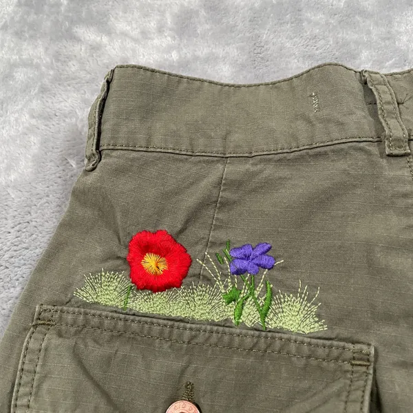Off White Shorts Womens 26 Green Flower Embroidery Cargo Streetwear Military - Image 11