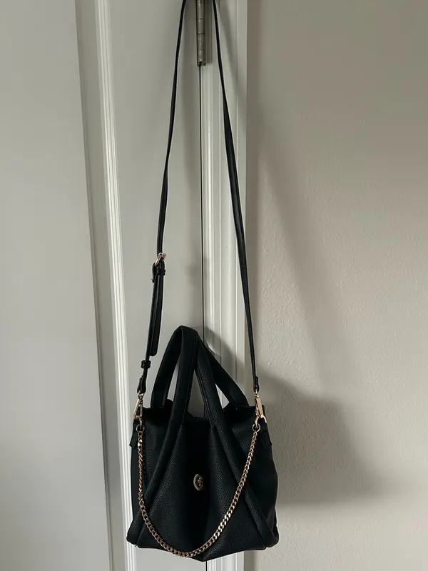a New Day Mini Sophie Crossbody Tote Bag Black Pebbled Faux Leather Gold Chain - Image 3