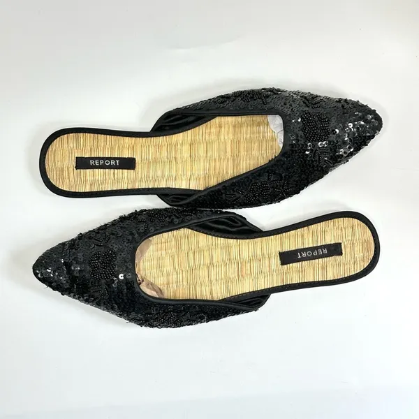 Report Black Beaded & Sequined Mules With Bamboo Insole - Image 3