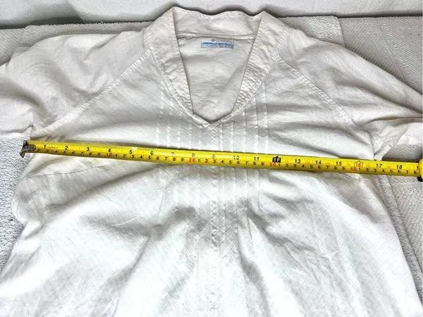 Columbia Top Women’s Roll Tab Sleeve Blouse V-Neck White Size S/P Cotton - Image 6