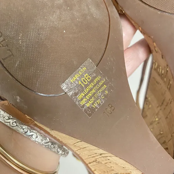 Lauren Ralph Lauren Wedge Sandals Women 10B T Strap Harleen Leather‎ Cork Heels - Image 13