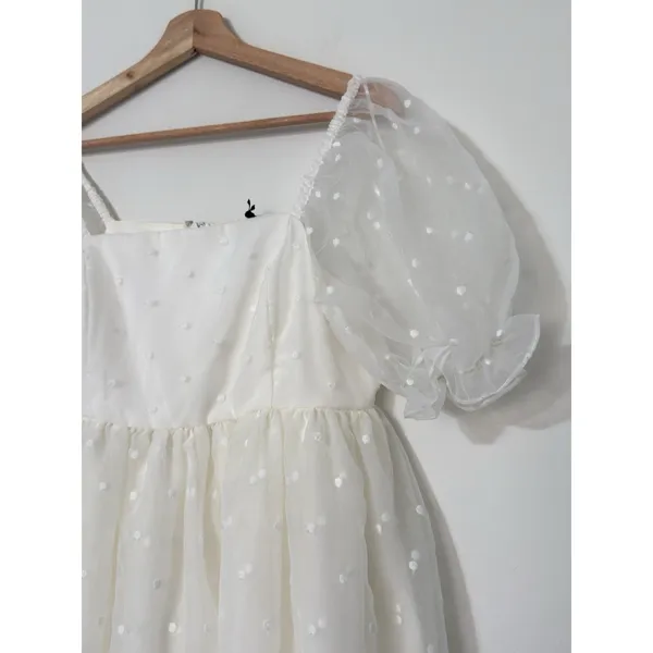 English Factory White Polka Dot Tulle Mini Dress M Cottagecore Puff Sleeve NWT - Image 6