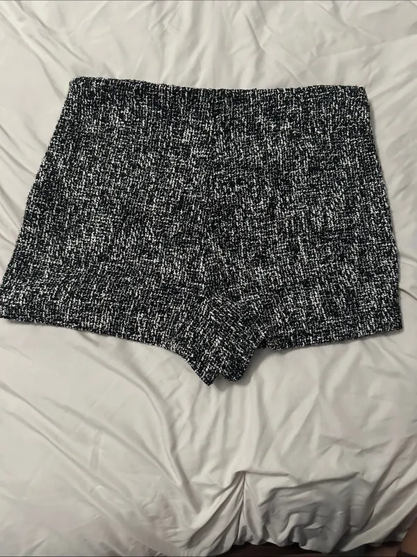 ZARA Black and White Tweed High-Waist Women’s Shorts - Image 3