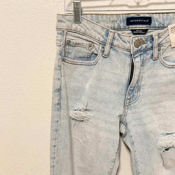 AEROPOSTALE Jeans Sz 6R Light Wash Distressed Ankle Straight Leg‎ Stretch - Image 7