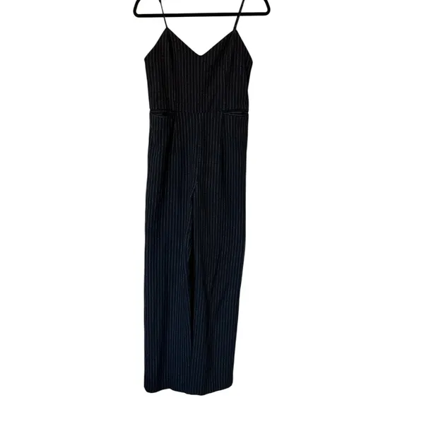 Anthropologie Size 2 Black Wide Leg‎ Pin stripped Jumpsuit - Image 12