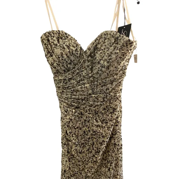 La Femme Gold & Black Sequine Strapless high slit dress NWT size 00‎ - Image 2