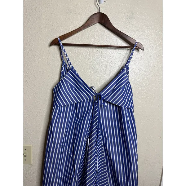 Rebecca Taylor Marseille Stripe Dress 10 Blue White Tie Front Cotton Midi - Image 6
