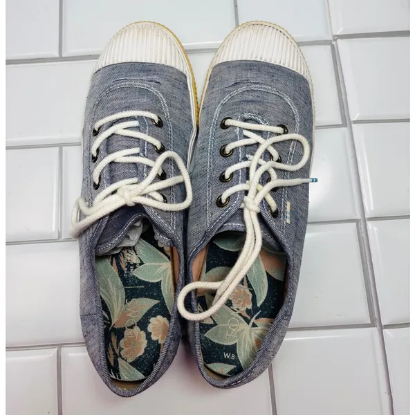 Toms Carmel Sneakers Womens Size 8 Blue Good Distressed Majolica Canvas - Image 8