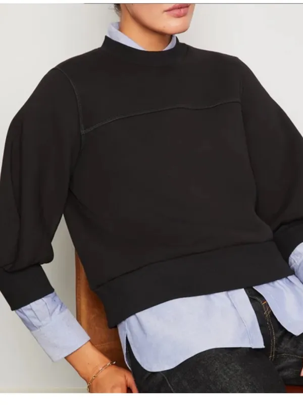 G Label by Goop Cutler Puff Sleeve Sweatshirt in Black - Image 2