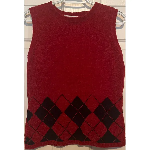 Dress Barn‎ Women's Soft Button Front Cardigan and Vest Red Black Size M - Image 3