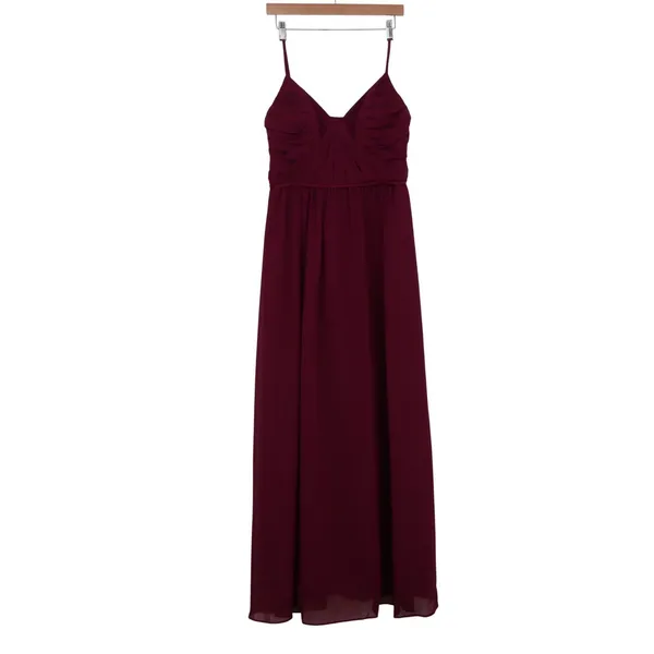 Sorella Vita Burgundy Chiffon Pleated V-Neck Maxi Bridesmaid Dress Mens Size 14 - Image 2