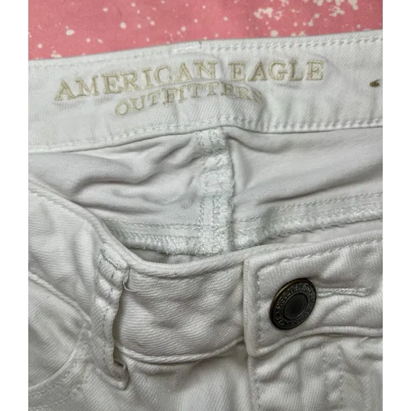 American Eagle jeans Size 00 White Stretch Denim Distressed Ripped Classic - Image 8