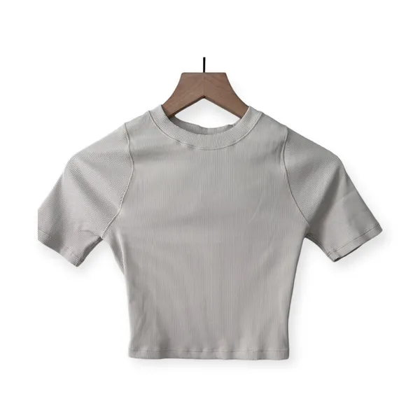 Nike Zenvy Rib Women's Short-Sleeve Cropped Top XS Light Orewood Brown/White - Image 5