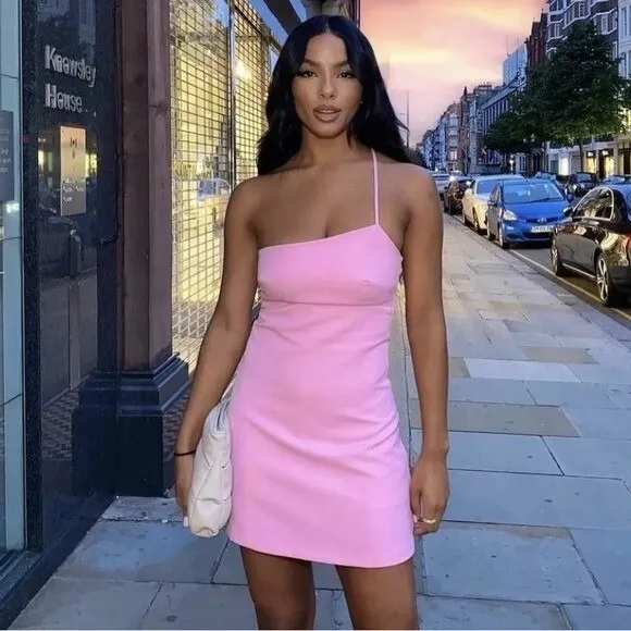 Zara Asymmetric Mini Dress with Built in Short‎ in Light Pink Size Extra Small - Image 14