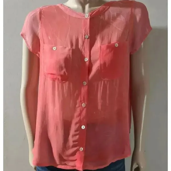 Free People We the Free Viscose Dark Coral Gauze Blouse size M Orange top - Image 3