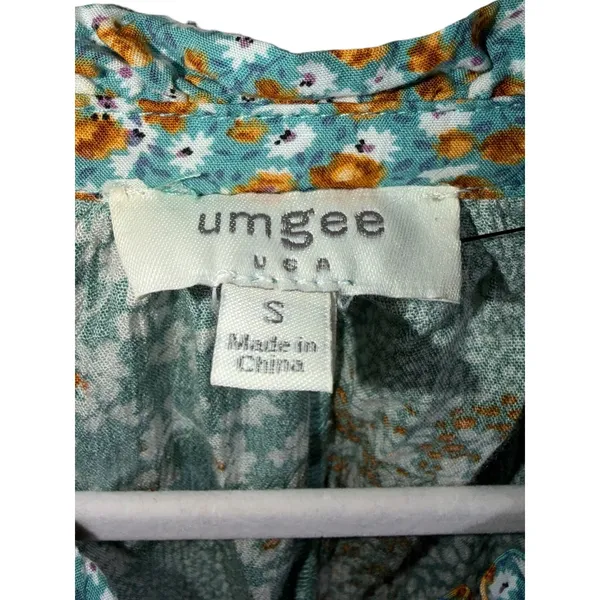 Umgee USA Patchwork Boho Dress‎ S Mixed Print Floral Ruffle Sleeve Shift - Image 3