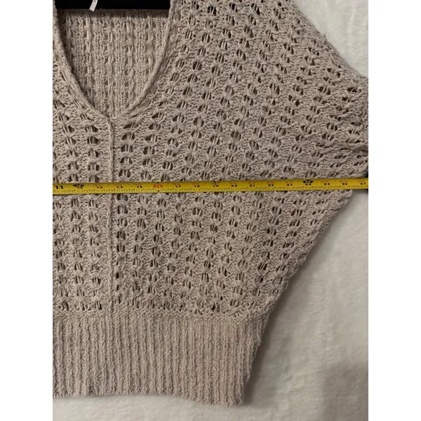 Free People V-Neck Dolman Sweater Oatmeal Beige Open Knit Cotton‎ Blend Size M - Image 8