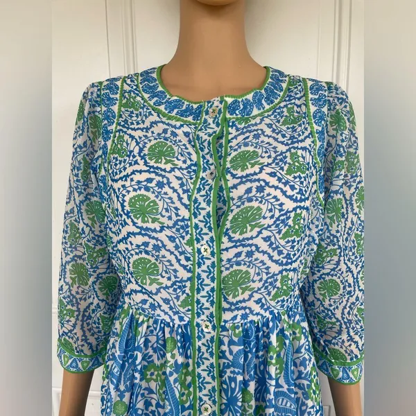Gretchen Scott Designs Blue and Green Long Sleeve Dress - Image 5