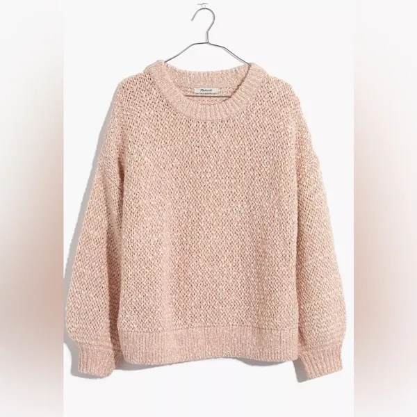 Madewell Light Pink Cotton Wool & Alpaca Blend Crewneck Oversized Baez Sweater - Image 4