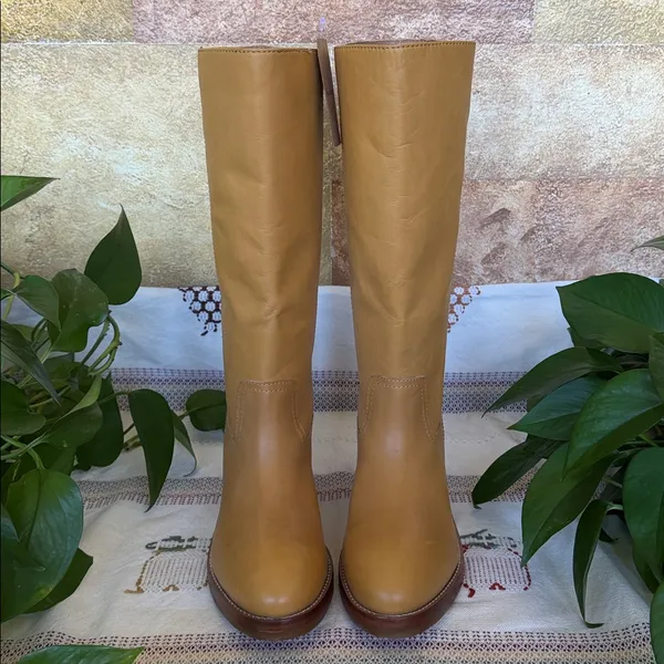 NEW Frye Women’s Camryn Leather Tall Pull-On Banana Knee-High Heel Boots Size 10 - Image 3