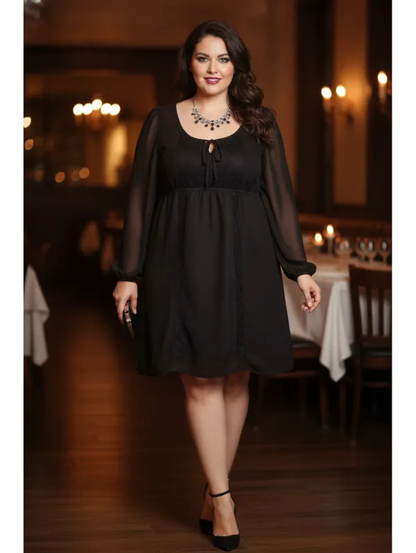 As You Wish Size L Black Sheer Chiffon Lace Tie Front Babydoll Dress Romantic Goth - Image 8