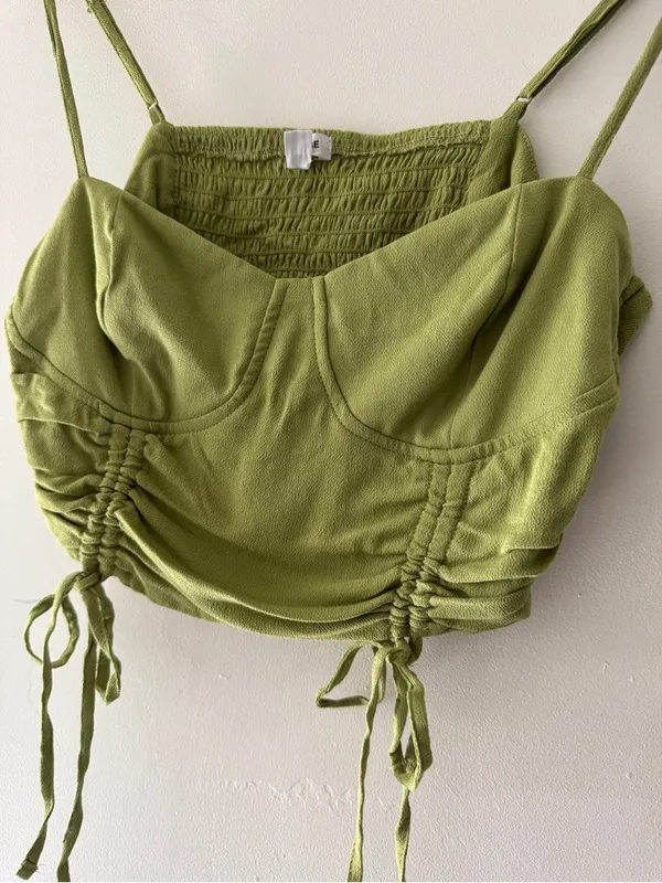 Garage Olive‎ Green Ruched Crop Bustier Top - Image 2