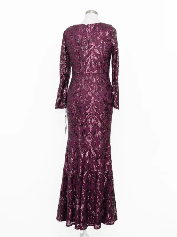 Adrianna Papell - V-Neck Long Sleeve Sequin Mermaid Gown - Image 2