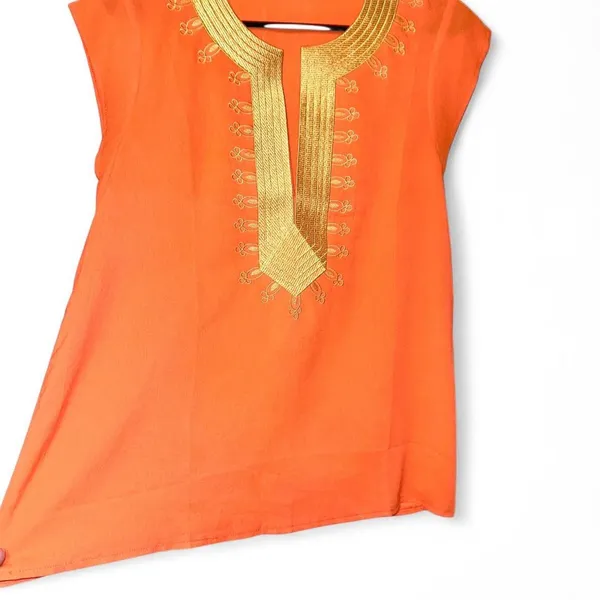 Boutique Bright orange & embroidered gold boho indie blouse - Image 2