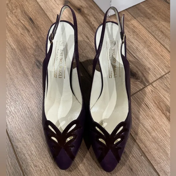 BRUNO MAGLI VINTAGE Italian Leather Designer Purple Slingback Kitten Heels | 7.5 - Image 2