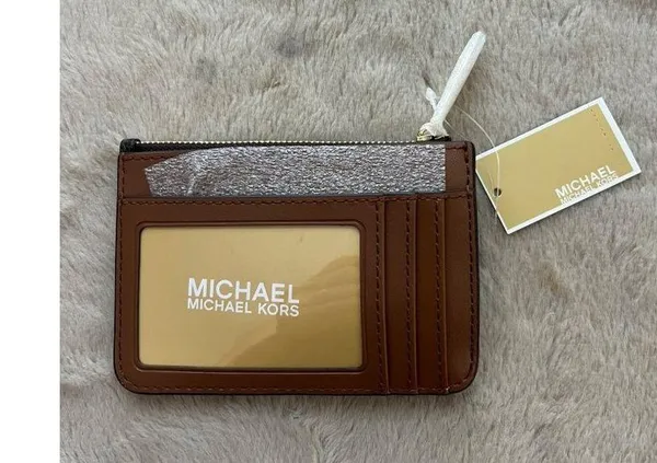 Michael Kors Jet Set Small Brown Coin Pouch W/ ID Window Monogram Leather Wallet - Image 2
