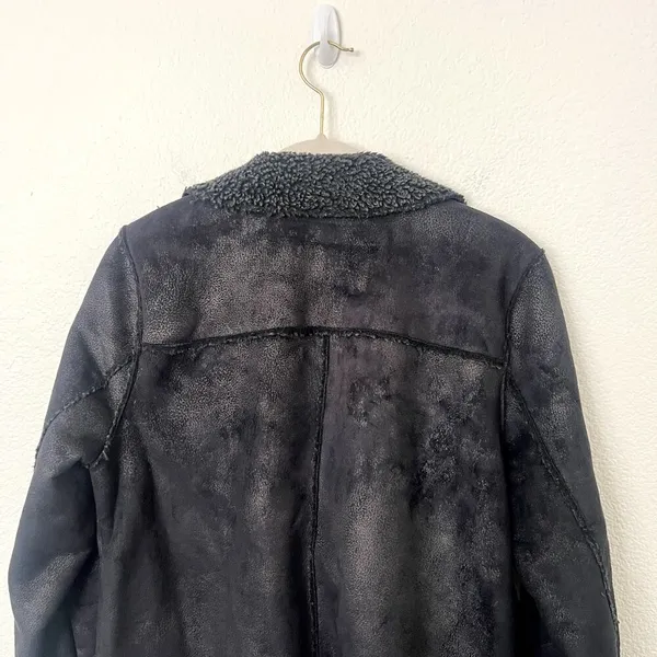 [American Eagle Outfitters] Black Shearling Faux Suede Moto Jacket Size Medium M - Image 3