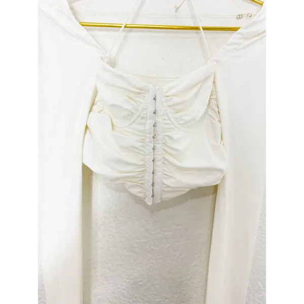 Edkited White Ruched Corset Bustier Top Size Small Long Sleeve Going Out Sexy - Image 8