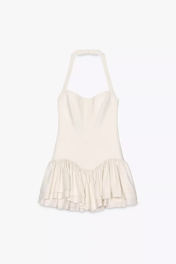 Zara Elegant White cream Halter corset ruffle Dress - Image 10